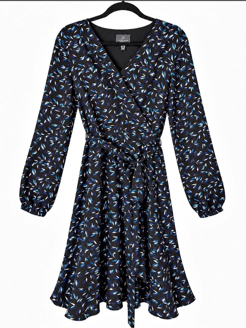 Adrianna Papell Long Sleeve Faux Wrap Midi Dress Floral Midi Dress Black & Blue
